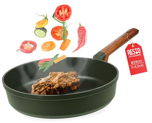 RESTO Bratpfanne 28cm antihaftbeschichtet aus recyceltem Aluminiumguss mit holzähnlichem Soft-Touch-Griff - Pfanne zum Braten - Aluminium Pfanne Induktion - Für alle Herdarten geeignet