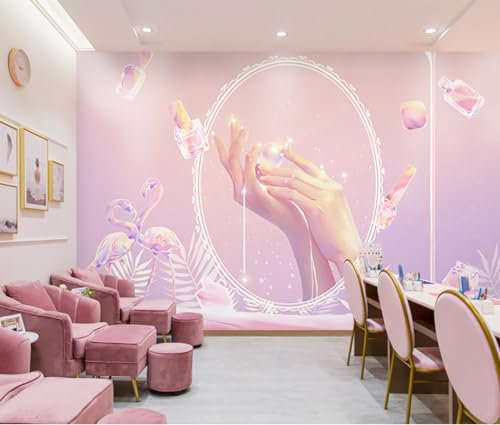 rskjdghshd 3D Pink Nail Salon Wallpaper Beauty Salon Wallpaper Makeup Skin Care Live Room Background mural-150Cmx105Cm