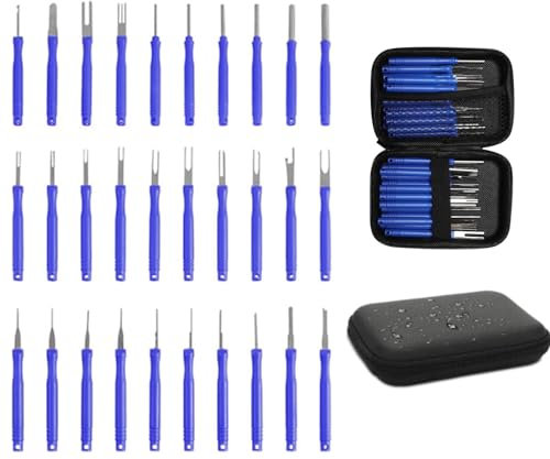 Unpoten Auspinwerkzeug 30 Stück, Auspinnwerkzeug Kfz Set, Terminal Entfernung Auspinwerkzeug, Auto Kabel Stecker, Terminal Entfernung Werkzeugsatz mit Box für Meisten Steckverbinder Terminals (Blau)