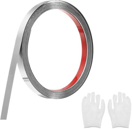 QUARKZMAN Baguette de Moulure en Acier Inoxydable Auto-Adhésive, Argent Brossé, à Coller, avec Gant, Moulure Décorative pour Miroir Mural, 0,4 x 9,8 Pieds