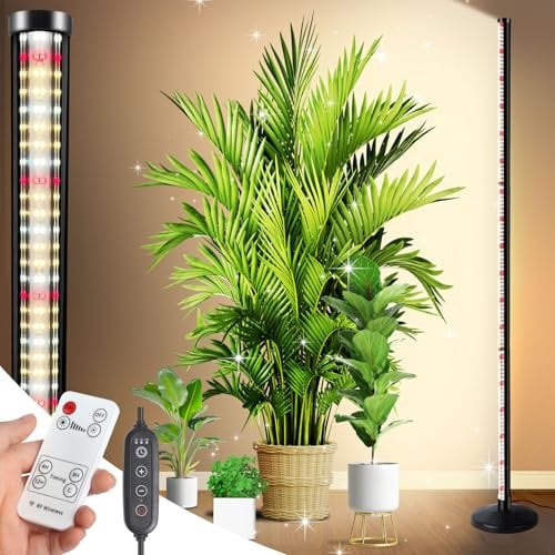 KingSom Lámpara de Planta,Lámpara de Cultivo de Planta de Espectro Completo,40-125cm Regulable en Altura Luz de Planta de Interior con Remoto & Temporizador 4/8/12H,10 Niveles Regulables Luz de Planta