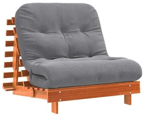 vidaXL Futon Schlafsofa mit Matratze, Bettsofa mit verstellbaren Rückenlehne, Schlafcouch für Wohnzimmer Schlafcouch, Klappsofa, Wachsbraun Massivholz Kiefer