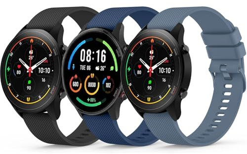 YLK 22mm Correa para Xiaomi Mi Watch Color Sport/S1/S1 Active/S1 Pro/S3/2/2 Pro, Pulseras de Silicona para Hombre y Mujer (Negro/Azul Marino/Azul Gris)