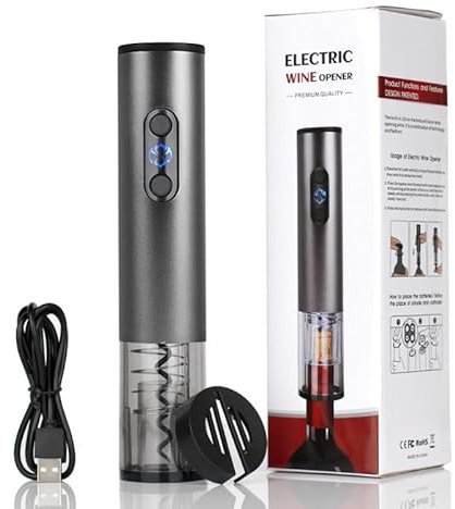 Tire-bouchon électrique automatique – Ouvre-bouteille de vin sans fil à piles avec coupe-capsule – Tire-bouchon rechargeable en acier inoxydable pour rangement de cuisine, fête à la maison