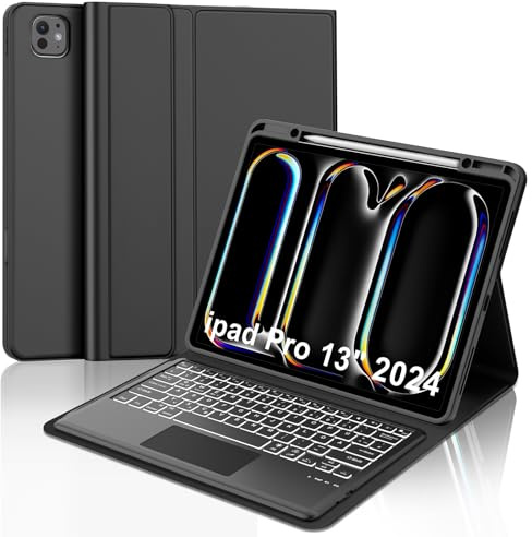 IVEOPPE Hülle mit Tastatur für iPad Pro 13 M5 2025/M4 2024 Con Touchpad, Deutsches QWERTZ Layout, Magnetisch Abnehmbare Bluetooth Beleuchtung Tastatur für iPad Pro 13 Zoll M5/M4 (2025/2024), Schwarz