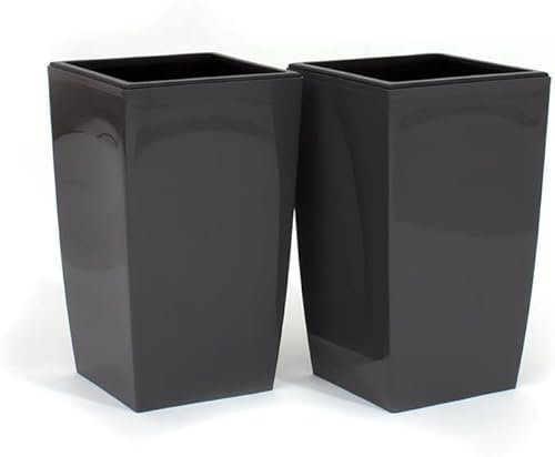 Stolmet Tall Square Planter - Available in Glossy White or Glossy Graphite - Modern Design (Graphite, 17L x2)