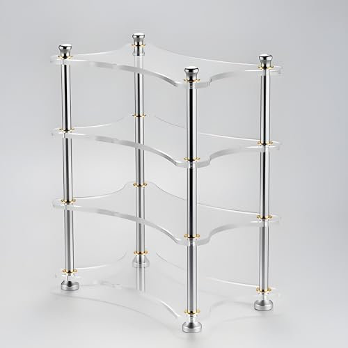 4 Tier Acrylic Mini Media Stand with Aluminum Holders Audio Component Rack for DAC Amplifier Media Storage Cabinet for Home Audio System