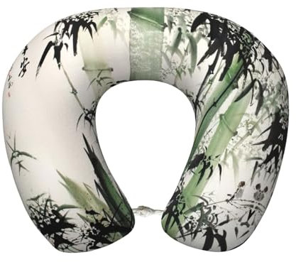 Oreiller de voyage en bambou avec peinture chinoise en forme d'avion, oreiller en mousse à mémoire de forme adapté pour l'avion, le sommeil, les voyages