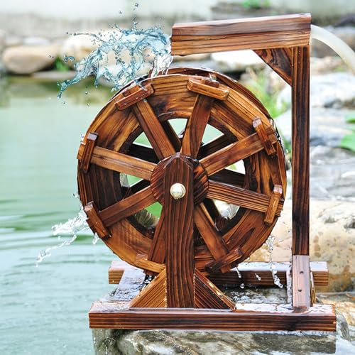 Holz Wasserrad Wasserspiel Springbrunnen Garten-Deko,Wassermühle Gartendekoration Wasserbrunnen Freien Wasserlandschaft Fließendes Wasser Dekoration Gartenteich Fontäne Für Den Innen- Und Außenbereich