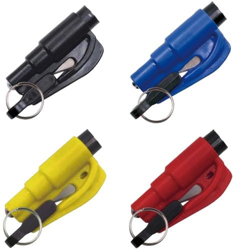 YREYBN 4 Pcs Car Window Breaker, Car Window Breaker Keychain, Window breaker and seat belt cutter, 2-in-1 Glass Breaker, Cutter and Window Breaker for Land & Underwater Automotive Escape Tool