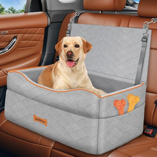 VavoPaw Seggiolino Auto per Cani di Taglia Grande e Media, 71*48*29,5 cm Seggiolino Auto Cane Rinforzato Impermeabile con Cuscino Spesso e Guinzaglio di Sicurezza, Trasportino per Cani Auto, Grigio