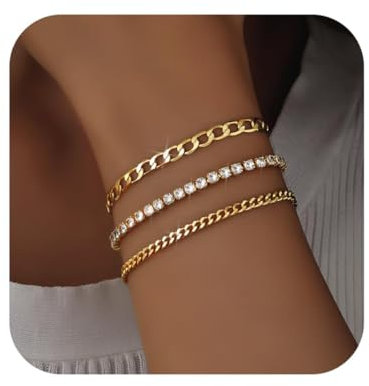 VURYAPI 3 pezzi catena bracciali donna placcato oro 14 K regolabile bracciale in acciaio inossidabile braccialetti donna serpente catena bracciali impilabili impermeabili per donne(1)