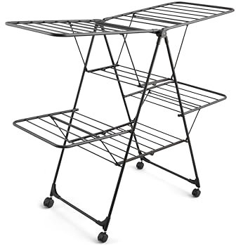 Swan SWLC1003BLKN Stealth Jumbo Collapsible Clothes Airer with 26m of Drying space, 30kg Weight Capacity, Integrated Wheels, Anti-Slip Coating and Easy Storage, Black