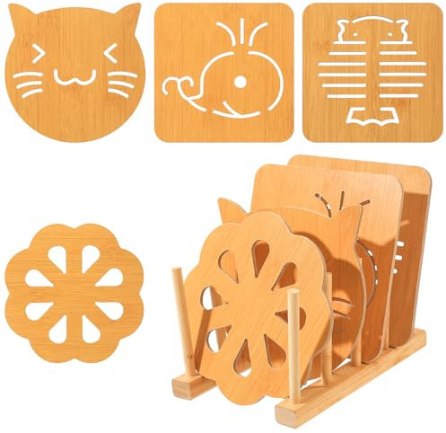 8 Pcs Wooden Trivets for Kitchen Worktops, Heat Resistant Trivets for Hot Pans, Trivet Mat for Hot Pots and Pans, Non Slip Wood Trivet Pot Holder Pads to Protect Table, with Drain Rack