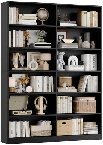 FirFurd Bücherregal Regal mit 12 Fächern Bücherschrank Standregal Aufbewahrungsregal für Wohnzimmer Büro Küche 120 x 30 x 188,7 cm schwarz