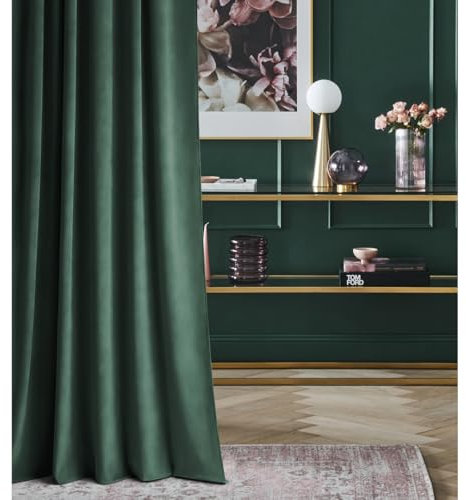 room99 Rideau en Velours avec Passe Tringle Charmy 140 x 280 Largeur x Hauteur, Décoration de fenêtre, Rideau Thermique Isolant Anti Froid et Chaleur pour Salon Vert Bouteille, 1 pièce