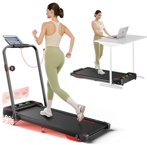 HOMETRO Cinta de Correr y Andar Plegable,Cinta Eléctrica 5 en 1 con 9% Inclinación Alta, 2.5HP (12 km/h),Walking Pad Inteligente con App y Bluetooth,Gym en Casa