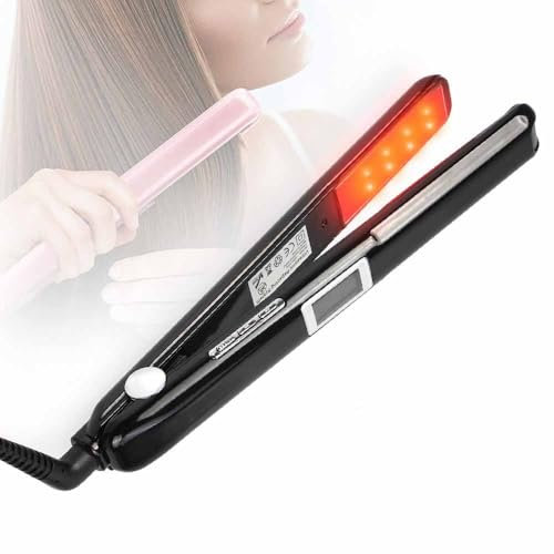 Plancha profesional de reparación ultrasónica de hierro plano frío infrarrojo y plancha de peinado con placas planas, tratamiento de queratina para cabello encrespado que recupera el daño (negro)