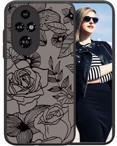 POUHYE Cover per Honor 200 Pro Custodia, Case Protettiva Antiurto Silicone Morbido, Indietro PC Traslucido Opaco Antigraffio, Protezione Completa Fotocamera, 3D Rose Pattern Print Design