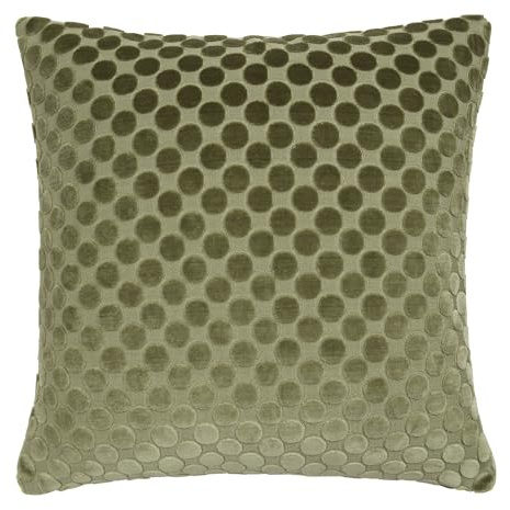 Soiree Velvet Filled Cushion, Jacquard Spots Pattern, Decorative Throw Pillow, 43 x 43 cm, Green, 100% Polyester