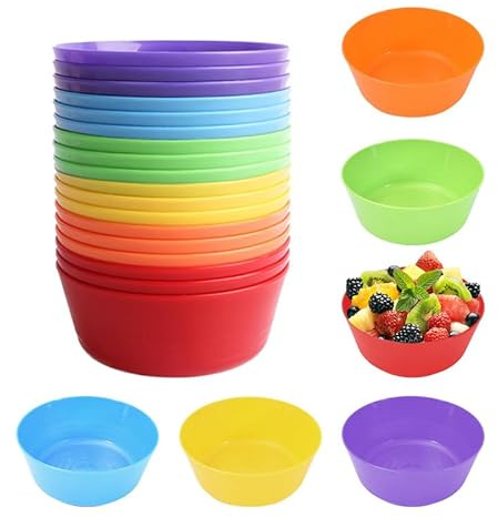 HMCEY 18 Pezzi Ciotole Cucina Plastica 370 ML,Insalatiere Plastica Colorata,Bowl Colazione per Aperitivo,Scodella per Insalata,Coppette Gelato Riutilizzabili,Ciotole per Patatine Festa Compleanno