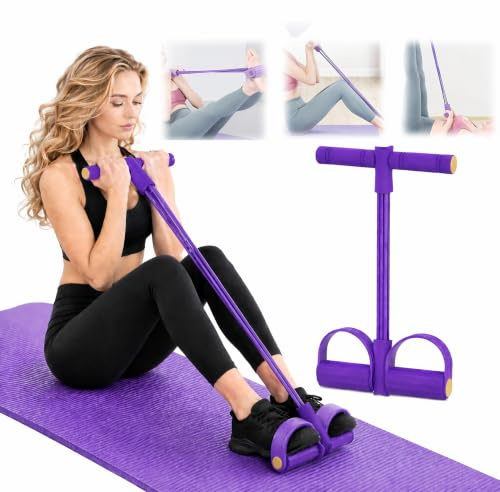 Beautisson Corde de Tension Multifonctionnelle Élastique Fitness avec Pédales et Poignées - Bande de Résistance Musculation, 6 Tubes pour Abdominaux, Yoga et Entraînement à Domicile (Violet)