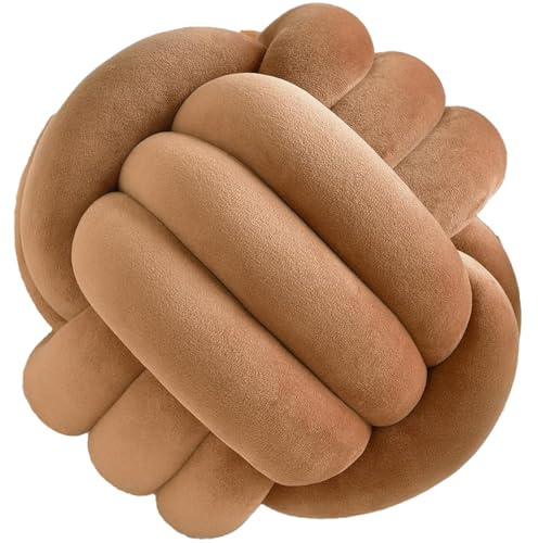 JORTUIO Rund Knotenkissen, 22cm / 28cm Ball Dekokissen, Knoten Zierkissen Aesthetic Sofakissen Samt, Bett Deko Kissen Runden für Schlafzimmer(Kaffee,D: 28cm/11in)