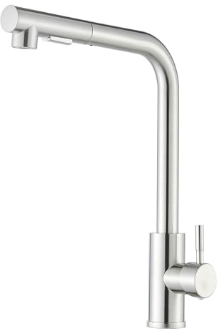 JUNSOTTOR Küchenarmatur Gebürstet, Edelstahl Mischbatterie mit Ausziehbar Brause, Hochdruck Armatur 360° Drehbar, 2 Strahlarten Spültischarmatur, Einhebelmixer
