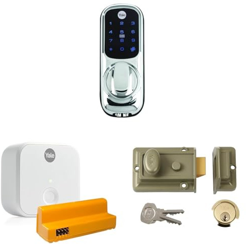 Yale Keyless Chrome Smart Lock + Nightlatch + Connect Kit Bundle