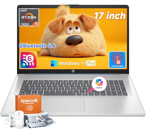 HP 2026 17 inch Touchscreen Laptop, Windows 11 Pro, Copilot AI, AMD Ryzen 5 7430U, 17.3 HD+ Anti-Glare Touch Screen, 32 GB RAM, 2 TB SSD, Fast Charge, HD Camera, Wi-Fi 6, Bluetooth 5.4, Accessories