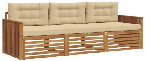 vidaXL Outdoor-Sofagarnitur mit Kissen 3 pcs Natur und Beige, Garten, modernes Ecksofa, belastbare Gartenmöbel, Lounge für Terrasse, ideales Set für Balkon