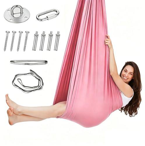 Juego de hamacas de yoga aéreas, columpio de nido, columpio aéreo de yoga, columpio para interiores, 200 kg, máx. con mosquetón, fijación, clavos y accesorios (150 x 280 cm)