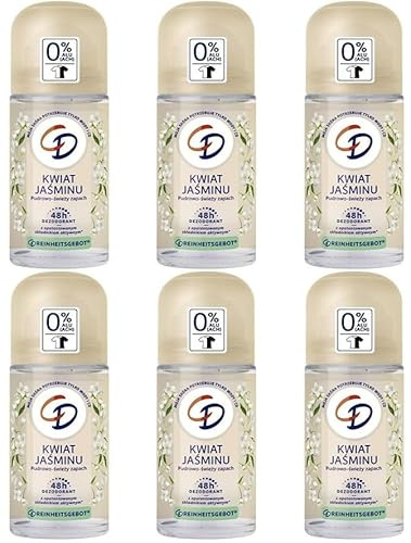 6x CD Deodorant Deo Roll-on Jasminblüte Deodorant 48h Schutz,ohne Aluminiumsalze (ACH) 48h langanhaltender Schutz für empfindliche Haut geeignet,vegane Körperpflege,50ml (6er Pack)