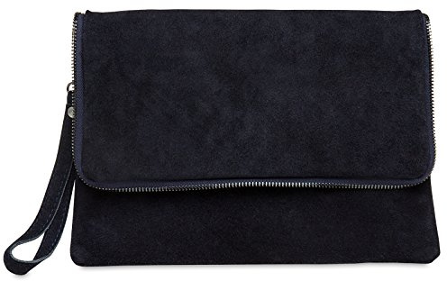 Caspar TL769 Damen Wildleder Clutch Tasche Abendtasche mit Reißverschluss Ziernaht und Handschlaufe