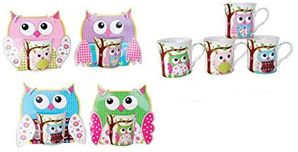 DISOK Set de 24 Tazas Buhos En Bolsa De Regalo - Detalles y Recuerdos Bodas, Comuniones, Cumpleaños Niños y Niñas Infantiles. Tazas Originales