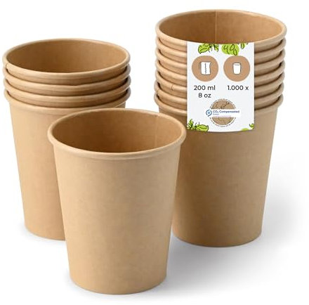 BIOZOYG 1000 Stück Kaffeebecher Pappbecher 200ml / 8 oz Ø 80 mm braun - Einwegbecher plastikfrei - Becher aus nachhaltiger Forstwirtschaft - Kaffeebecher Einweg