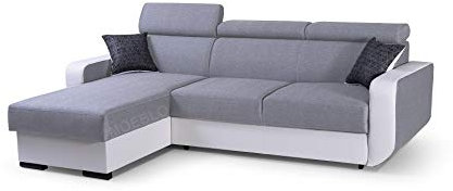 mb-moebel Ecksofa mit Schlaffunktion Eckcouch mit Bettkasten Sofa Couch mit verstellbare Kopfstütze L-Form Polsterecke Schlafsofa Gästebett - 236x165x97 cm - Pedro (Hellgrau + Weiß, Ecksofa Links)