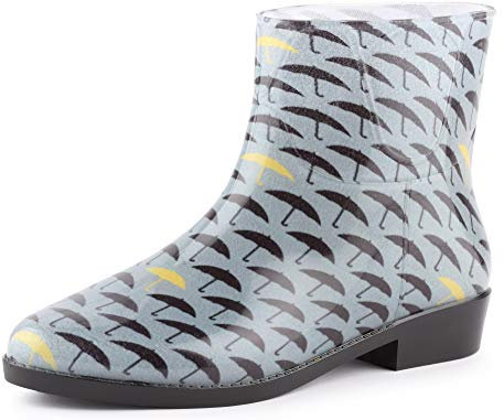 Ladeheid Kurze Gummistiefel Damen Elegant Regenstiefel Damen mit Muster LAZT201802 (Grau/Regenschirme 104M, 37 EU)