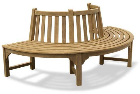 Teako Design Baumbank Fermo wetterfest Teakholz massiv Rückenlehne Außendurchmesser 220 cm, 180°