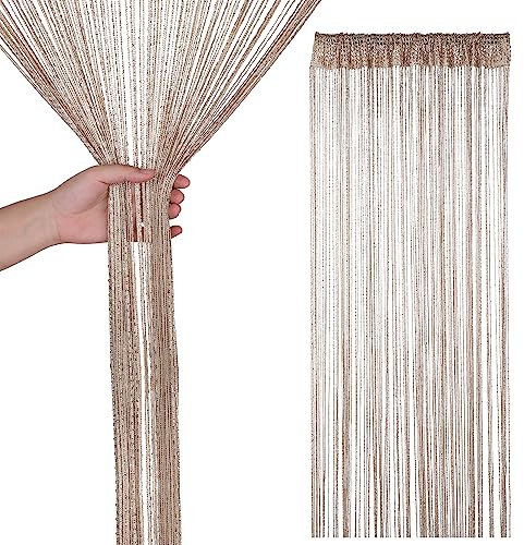 Trimming Shop String Curtains Glitter Fringe Panel Fly Screen Doorway Curtain Closet Window Doors Sequin Sheer Room Divider Tassel for Doorway, Windows, Home Decoration, 200cm x 90cm, Champagne