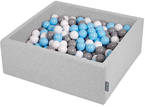 KiddyMoon Bällebad 90X30cm/300 Bälle ∅ 7Cm Bällepool Mit Bunten Bällen Für Babys Kinder Quadrat, Hellgrau:Grau/Weiß/Babyblau