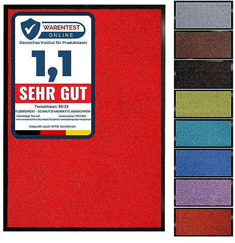 Floordirekt Schmutzfangmatte Monochrom | Fussmatte in 10 Größen & 8 Farben | Türmatte für innen & außen (90 x 150 cm, Rot)