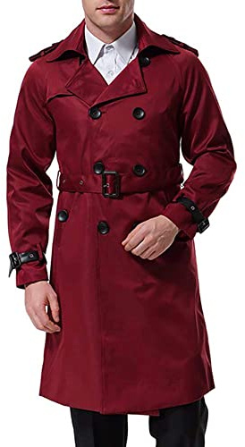 AOWOFS Manteau Homme Longue Trench Coat Hiver avec Ceinture Double Boutonnage Pardessus Col Revers Outwear Parka