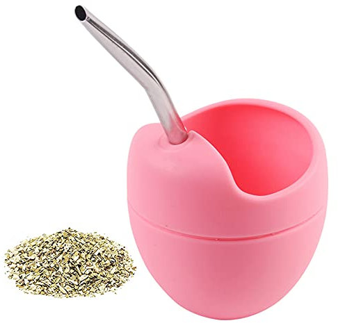 LTLWSH Kit Mate Argentino - Set de Mate de Calabaza en Argentina - con Bombilla (Sorbete) para Yerba Mate, Silicona,Rosado