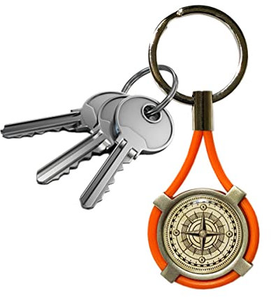 Porte-clés Rose des Vents, boussole, compas, en acier satiné et caoutchouc unisexe pour homme et femme, voiture, moto, Orange, Taille Unique