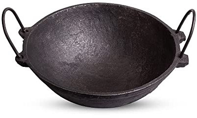 CRAFTING LOVE A Natural Cookware Pre-Seasoned Cast Iron 8 Inch Kadai/Kadhai (Small, 1.2 L, Diameter: 20 cm)