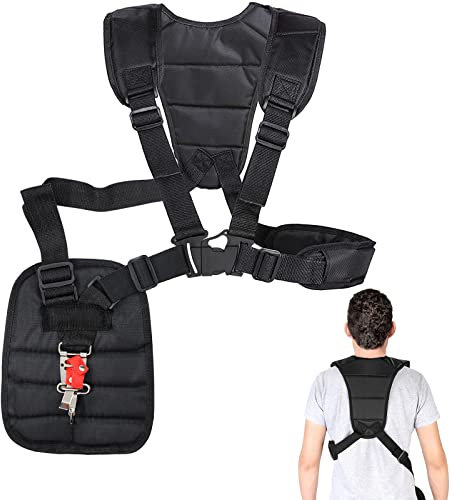 WenYa Adjustable Strimmer Harness, Trimmer Padded Double Shoulder Strap with Nylon Belt for Brush Cutter Garden Trimmer, Lawn Mower, Black