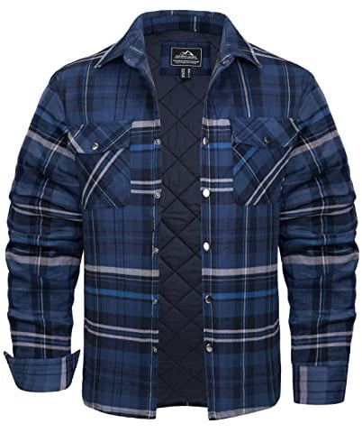 KEFITEVD Men's Lumberjack Jacket Flannel Padded Shirt Winter Warm Checked Shirts Casual Quilted Lined Jackets with Pockets