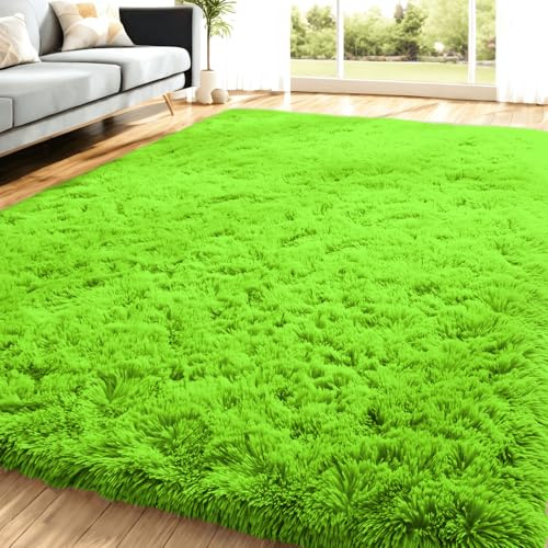 Lanyesky Hochflor Teppich Wohnzimmer Super weich Shaggy Teppich Flauschiger,Soft Area Rug Schlafzimmer Teppiche Super weich Fluffy Kindermatte Carpet (grün., 120x160cm)