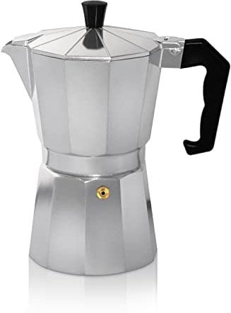KRÜGER Aluminium-Espressokocher mit Silikon-Dichtring für 6 Tassen - schnelle und einfache Espresso-Zubereitung - Sicherheitsventil verhindert Überlaufen - handlicher Griff (silber)